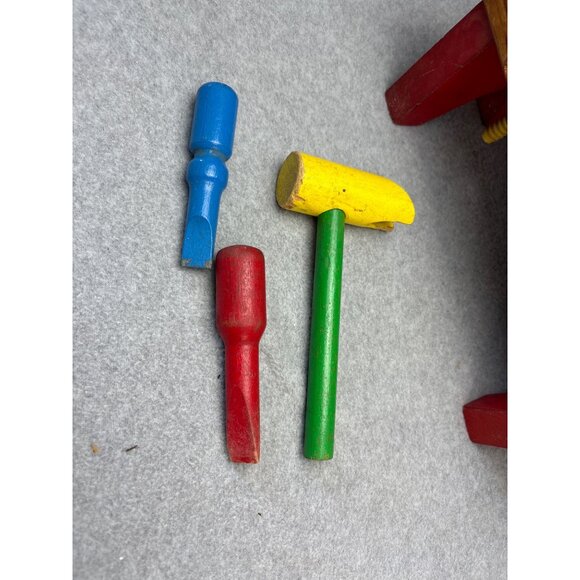 Vintage Playskool Wooden Workbench with Hammer & Pegs Set 1960s - Picture 3 of 9